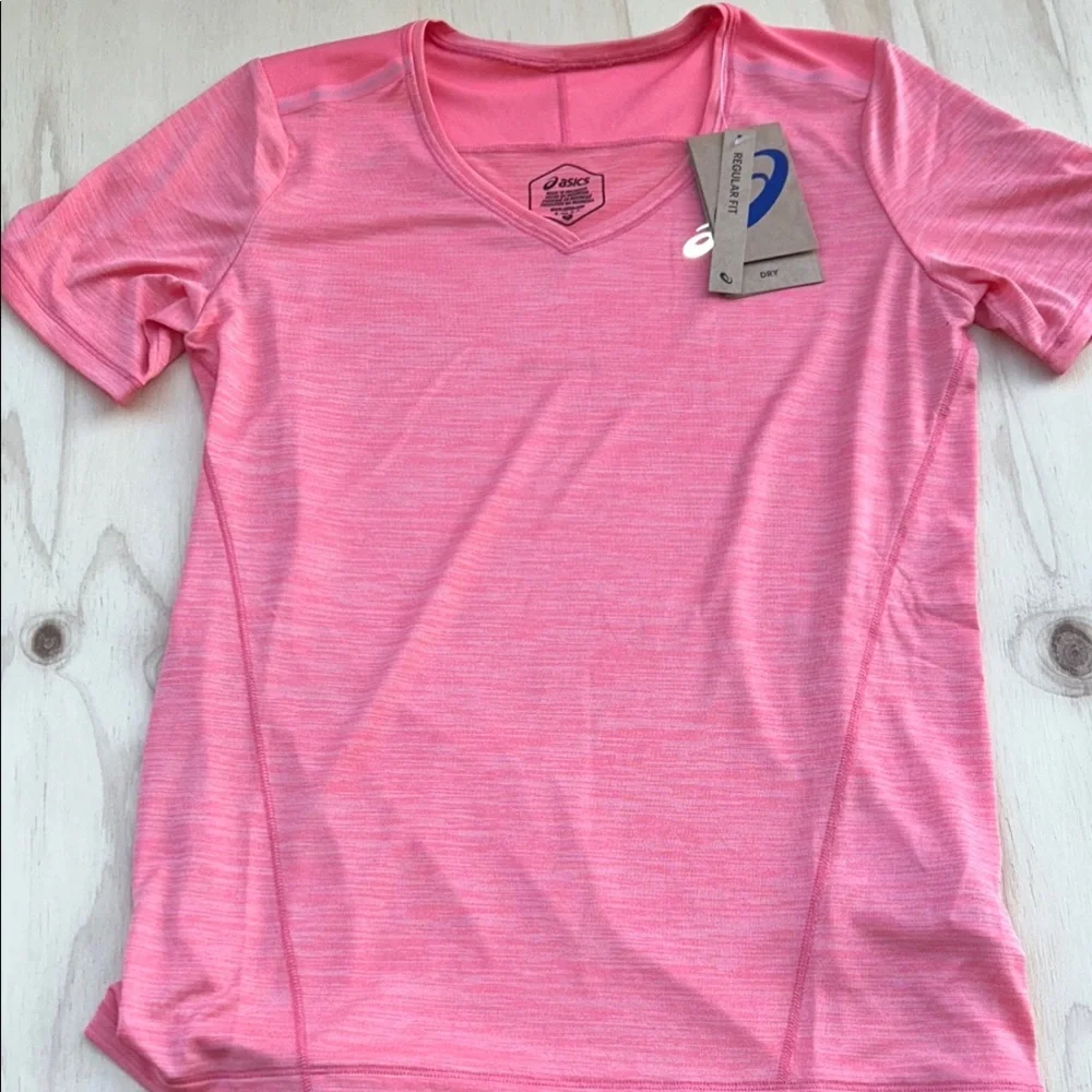 Asics Race V-Neck SS Top Pink Heathered Running Shirt XS 196074746811 - Picture 10 of 10
